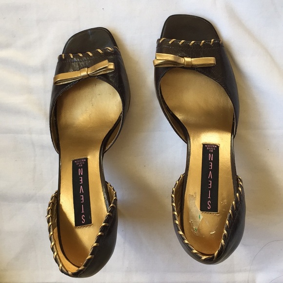 Steve Madden Leather Peep Toe Platform Heels - Picture 1 of 5